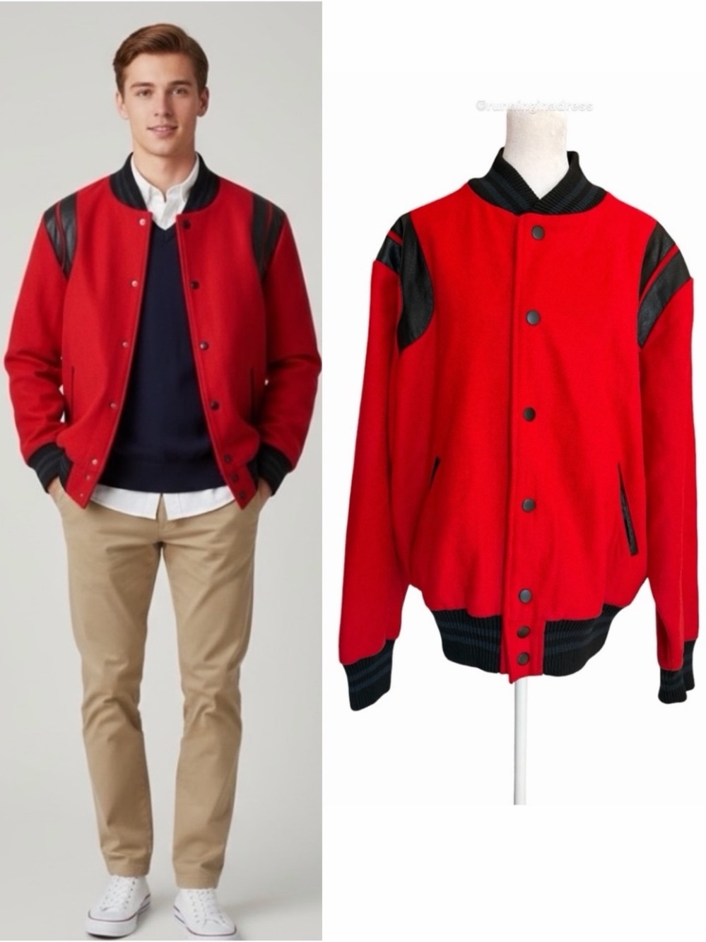 Bascom Projects Red Wool Varsity Letterman Jacket Mens Large Unisex Bomber Coat